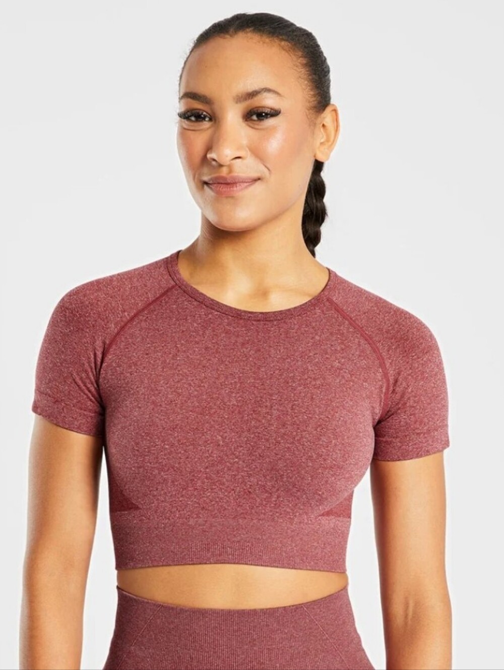 AYBL Seamless Short-Sleeve Crop Top in Red Marl